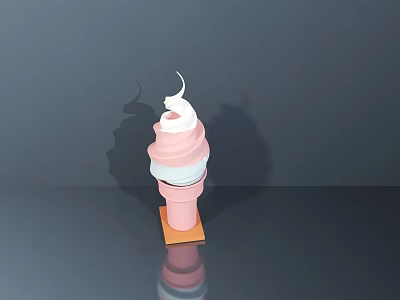 Pink Ice Cream Cone Decorative Ornament Set Featuring White Decoration Orange Base Dark Background Reflection 3d model