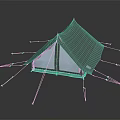 Green Outdoor Tent Furniture Design with White Panels and Support Poles