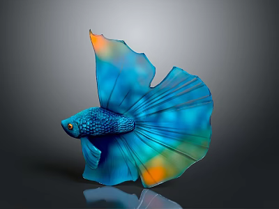 Vibrant Blue And Orange Betta Fish With Large Flowing Fins On Black Background 3d model