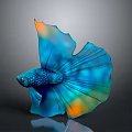 Vibrant Blue And Orange Betta Fish With Large Flowing Fins On Black Background