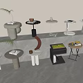 Modern Various Designs Side Tables With Sleek Frames Marble Tops And Decor Items 3d model