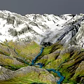 Natural Garden Landscape Featuring Snowy Mountains Green Valleys Flowing Rivers And Lush Vegetation
