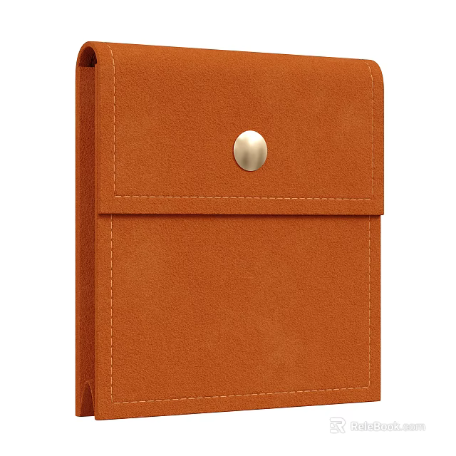 Portable Orange Suede Case With Metal Button Closure And Stitching Details 3d model 