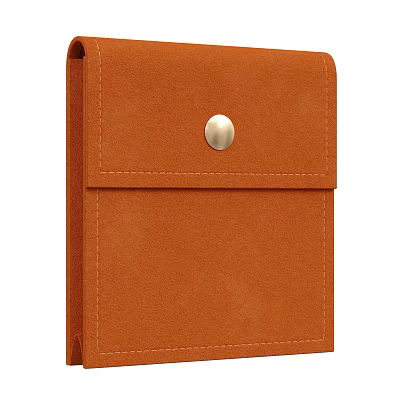 Portable Orange Suede Case With Metal Button Closure And Stitching Details 3d model