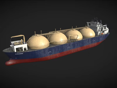 Large LNG Transport Ship With Four Spherical Tanks And Blue Red Hull 3d model