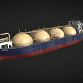 Large LNG Transport Ship With Four Spherical Tanks And Blue Red Hull