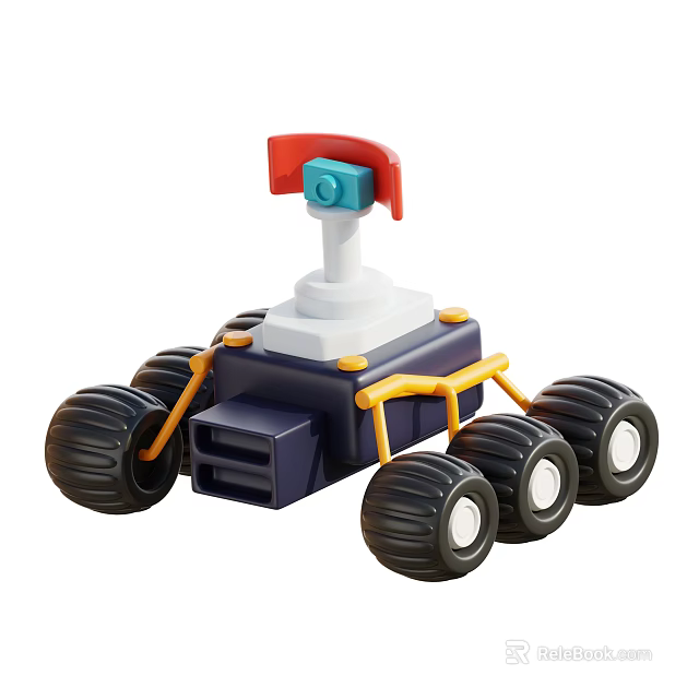 Smart Machine Small Sized Rover Like Structure With Large Wheels And Red Blue Top Parts 3d model 