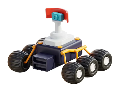 Smart Machine Small Sized Rover Like Structure With Large Wheels And Red Blue Top Parts 3d model