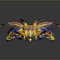 Game Movie Character Wearing Ornate Golden Blue Purple Costume With Crown And Shoulder Wings