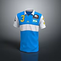 Casual Blue White Polo Shirt With Number 3 Chest And Sleeve Badges