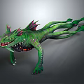 Green Mythical Creature With Multiple Limbs Red Fins Sharp Teeth And Glowing Features 3d model