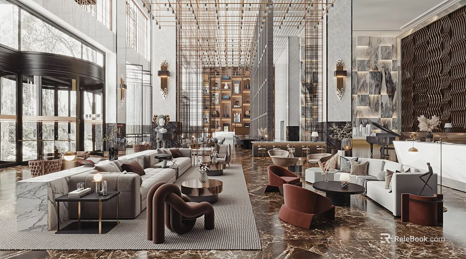 Luxury Modern Sales Office Interior Design With Sofas Armchairs Decorative Lighting And Elegant Decor 3d model 