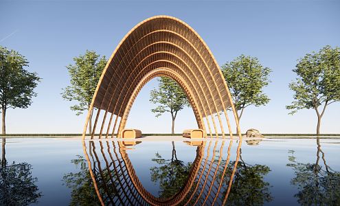 Modern gallery frame creative bamboo landscape pavilion 3d model