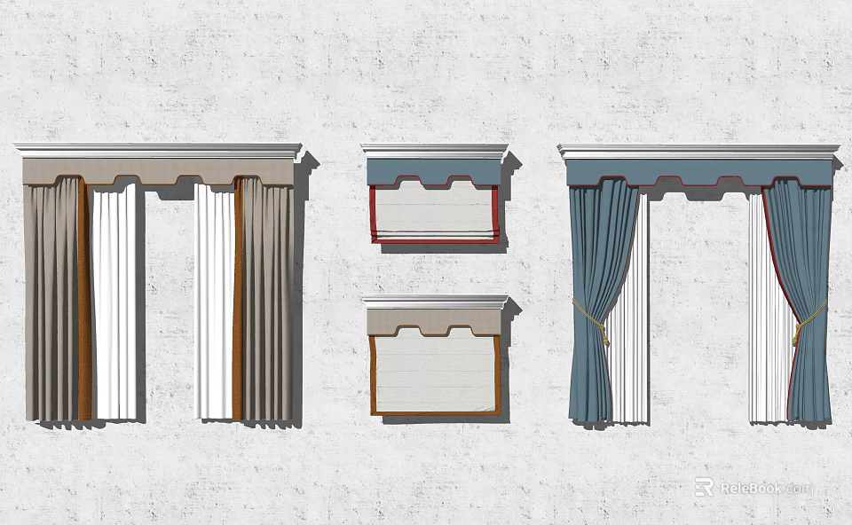 Stylish Curtain Designs With Valance Details And Different Color Options for Windows 3d model 
