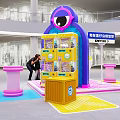 Interactive Zone With Cartoon Character Blue Ring Pink Platform And People Interaction Digital Twin Experience 3d model
