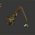 Yellow Excavator With Long Hydraulic Arm And Grapple For Industrial Applications