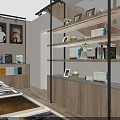 Modern Mall Store Interior With Wooden Shelves Photos Books Green Plants And Counter