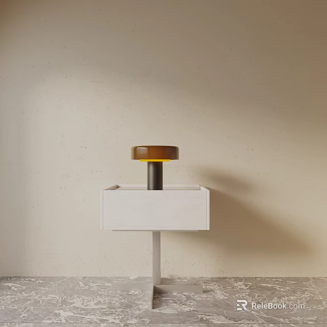 Modern White Bedside Table With Metal Stand And Brown Shade Table Lamp 3d model