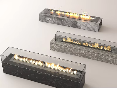Modern Fireplace Designs With Marble Stone Glass Panels And Flames 3d model