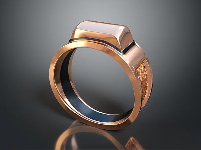 Modern Gold Ring With Square Top And Textured Side Elegant Design 3d model