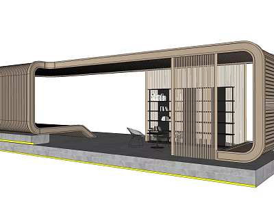 Modern Garden Landscape Design with Wooden Lattice Structure Open Lounge Area and Bookshelf Chair 3d model