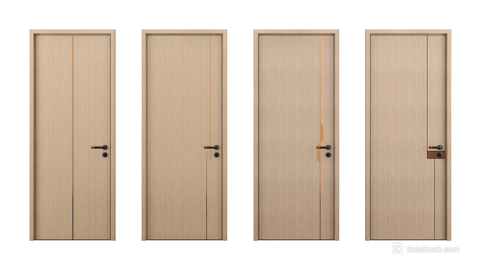 Wooden Hinged Doors With Simple Modern Design For Residential Interior 3d model