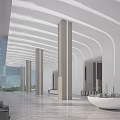 Modern Reception Desk Lobby Design With White Columns And Marble Floor Elements 3d model