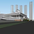 Modern School Building Featuring Multi Level Structure Green Courtyard And Walking Pedestrians