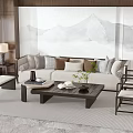 Modern Sofa And Coffee Table Set With Decorative Pillows Side Table Lamp And Wall Art 3d model