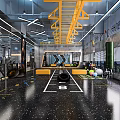Modern Open Gym Space With Fitness Equipment Yellow Ladder Structure And Track Lines