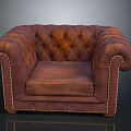 Classic Brown Leather Armchair Furniture With Tufted Upholstery And Brass Studs