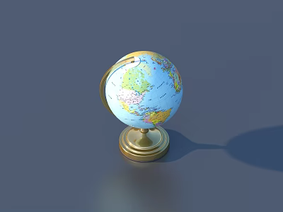 World Globe With Gold Base And Colorful Detailed Map Design 3d model