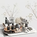 Elegant Washing Essentials Arrangement with Rolled Towels Glass Vase and Wooden Trays