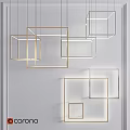 Modern Geometric Chandelier With Gold Metallic Frames Hanging In White Interior