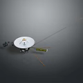 Satellite With Large Dish Antenna Long Arms And Scientific Instruments