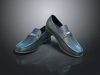 Black Leather Loafers With Shiny Surface And Metal Buckle For Formal Wear 3d model