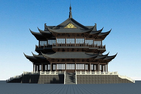 Japanese-style ancient building attic 3d model