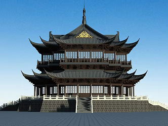 Japanese-style ancient building attic 3d model