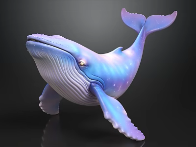 Shiny Blue Purple Gradient Whale Model With Detailed Fins And Tail On Black Background 3d model