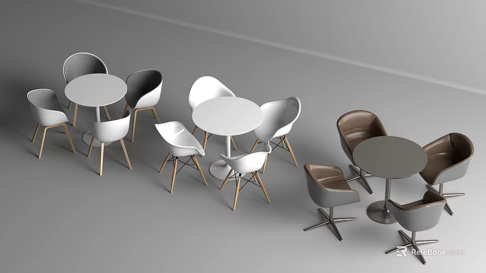 Modern Round Table and Chair Sets With White Gray Brown Chairs And Metal Legs 3d model 