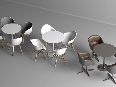 Modern Round Table and Chair Sets With White Gray Brown Chairs And Metal Legs 3d model