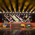 Bright Musical Themed Stage With Colorful Decorative Elements And Vibrant Lights