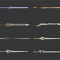 Various Stylish Swords With Decorative Designs And Colorful Handles On