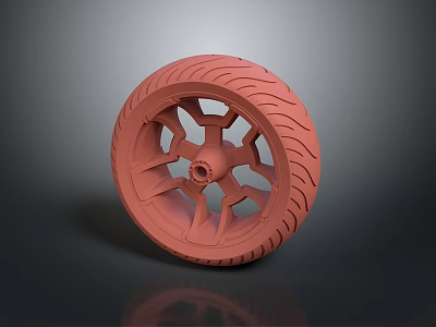 Red Stylish Tire With Multi Spoke Wheel Rim And Tread Pattern Design 3d model