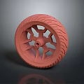 Red Stylish Tire With Multi Spoke Wheel Rim And Tread Pattern Design 3d model