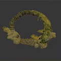 Stone Arch Architectural Structure With Green Vines And Stone Path