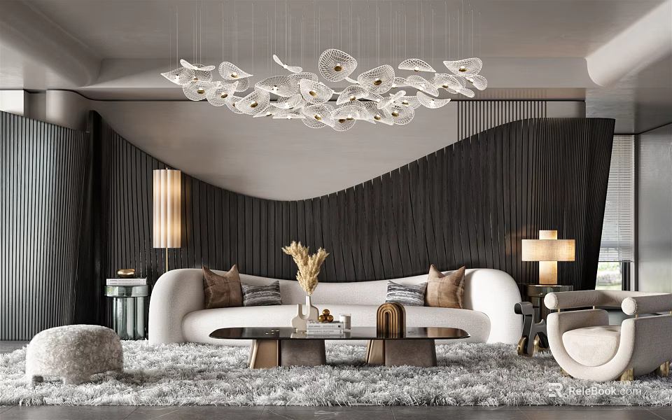 Modern Sofa And Coffee Table Set With White Upholstery Decorative Pillows And Soft Rug 3d model 