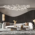 Modern Sofa And Coffee Table Set With White Upholstery Decorative Pillows And Soft Rug