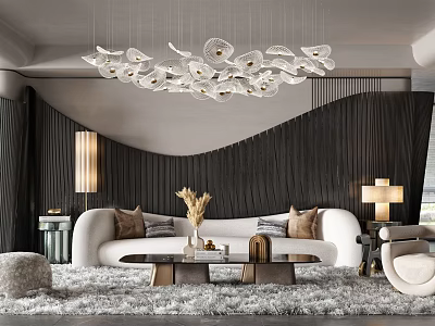 Modern Sofa And Coffee Table Set With White Upholstery Decorative Pillows And Soft Rug 3d model