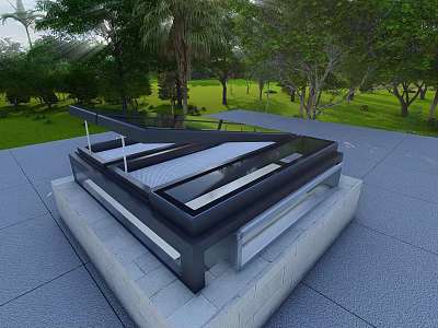 Modern Detached Villa With Flat Black Roof Glass Elements And Metal Railing In Green Garden 3d model